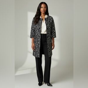 TALBOTS Black White Herringbone Cotton Dress Coat Jacket Sz 6P Small 3/4 Sleeve